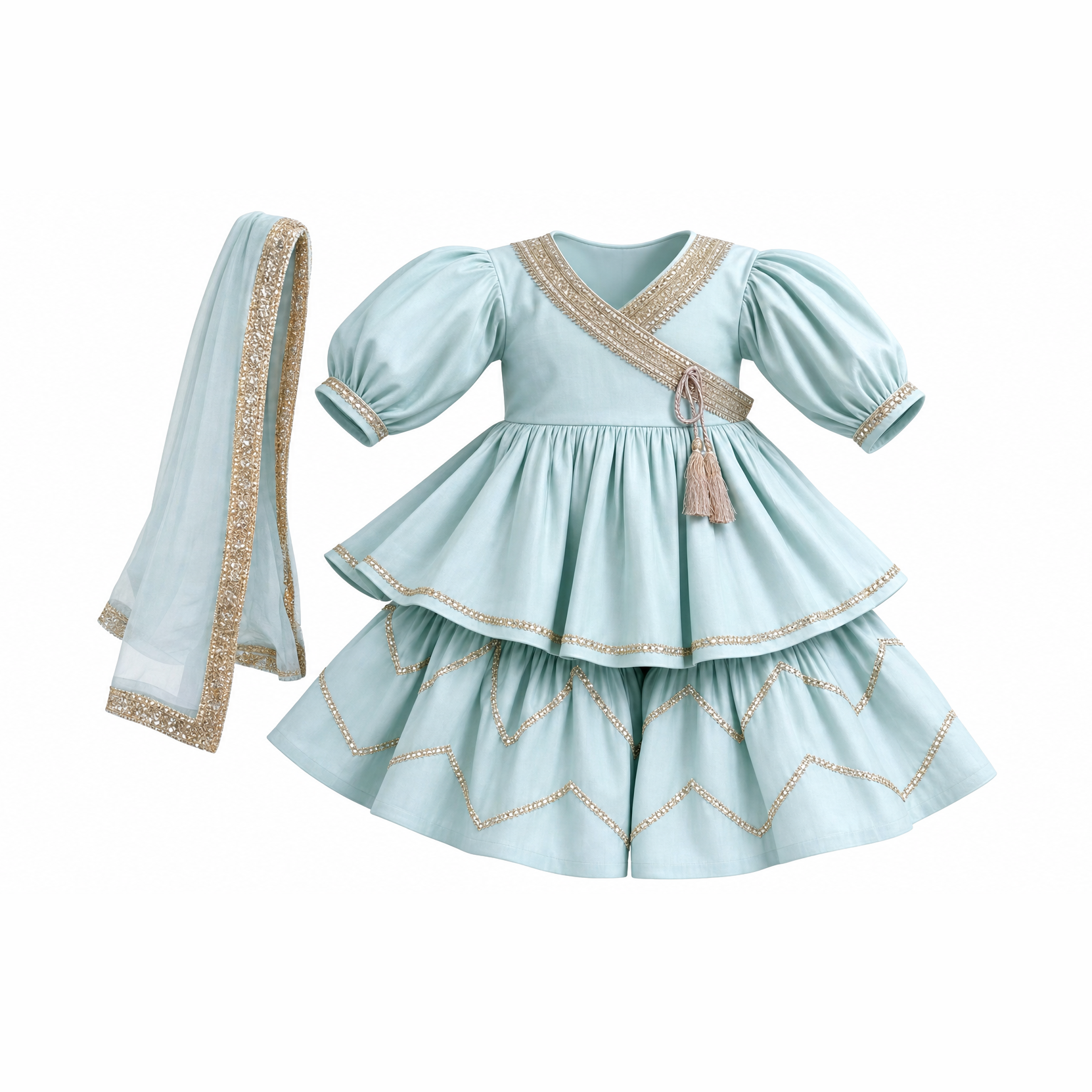 Pale Blue/Pistachio Peplum Frock with Sharara