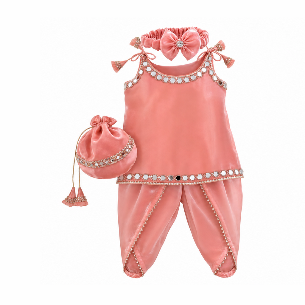Coral Pink Sleeveless Kameez with Samosa Shalwar