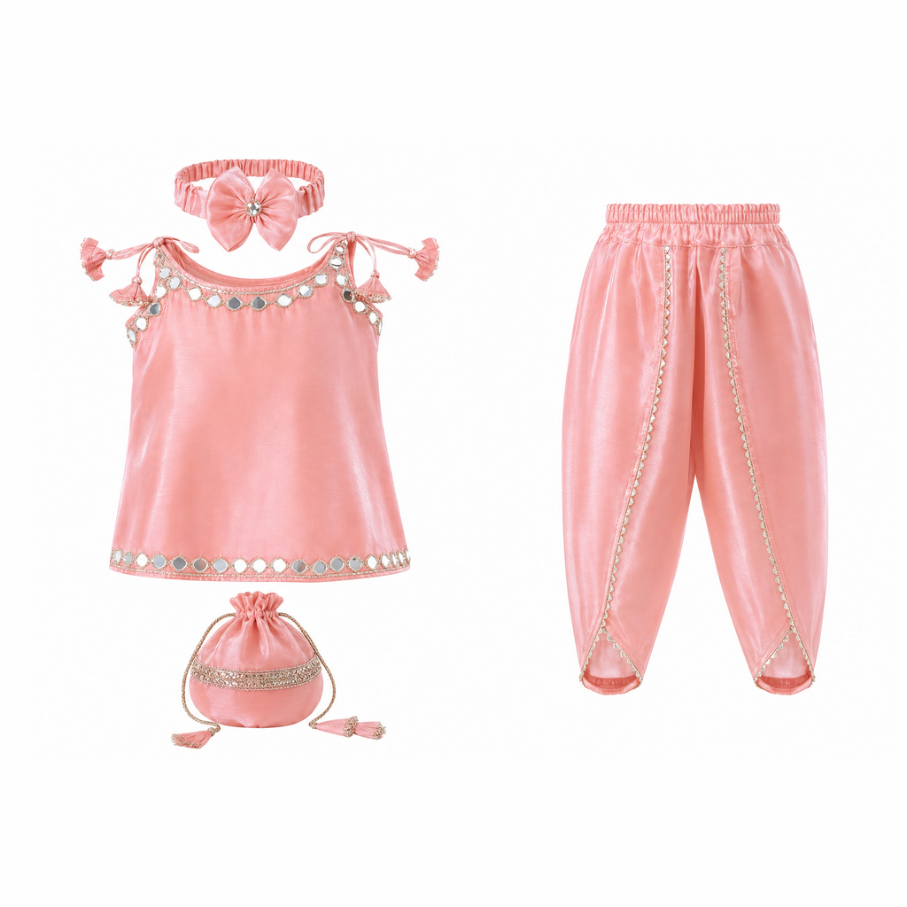 Coral Pink Sleeveless Kameez with Samosa Shalwar