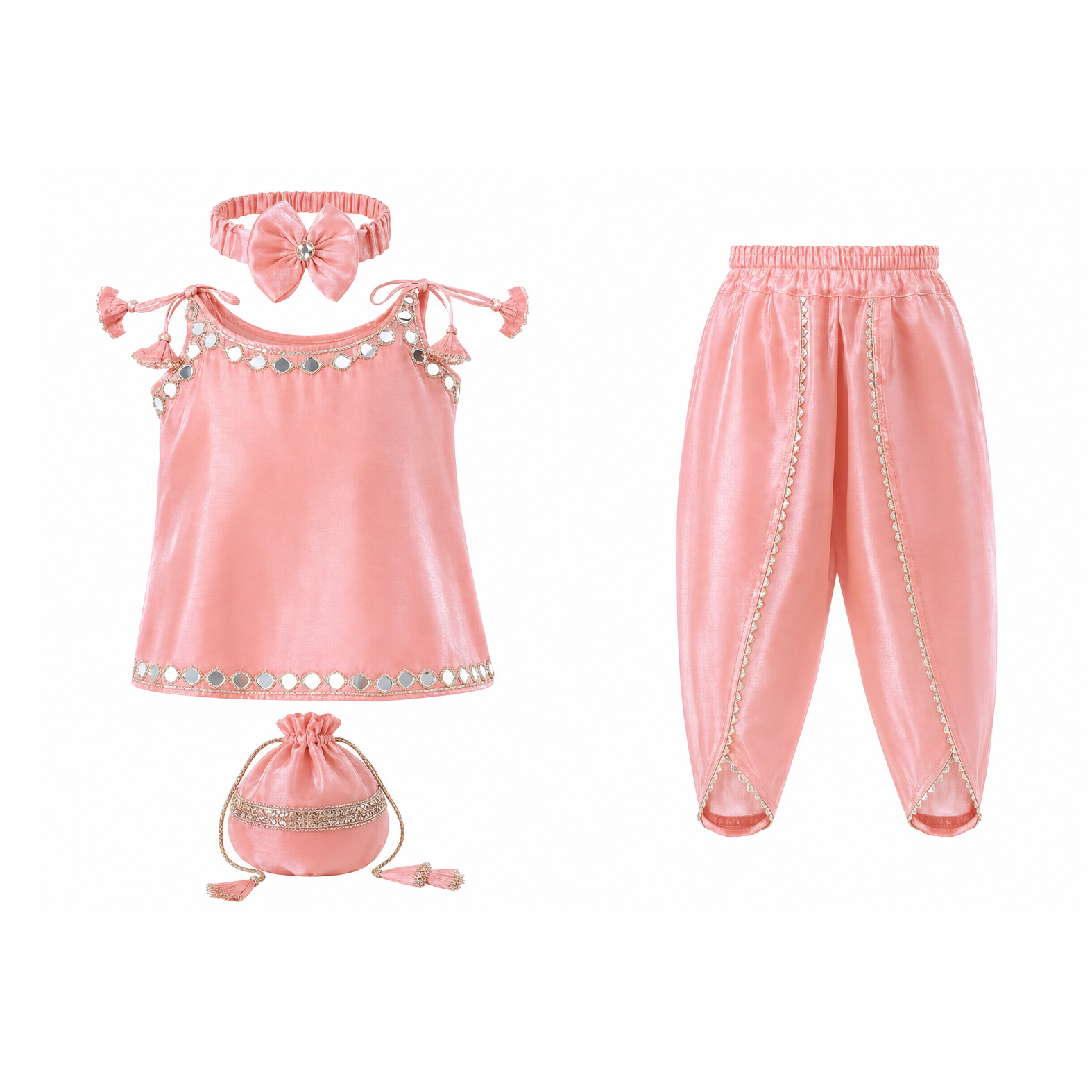 Coral Pink Sleeveless Kameez with Samosa Shalwar