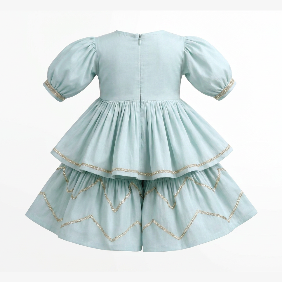 Pale Blue/Pistachio Peplum Frock with Sharara