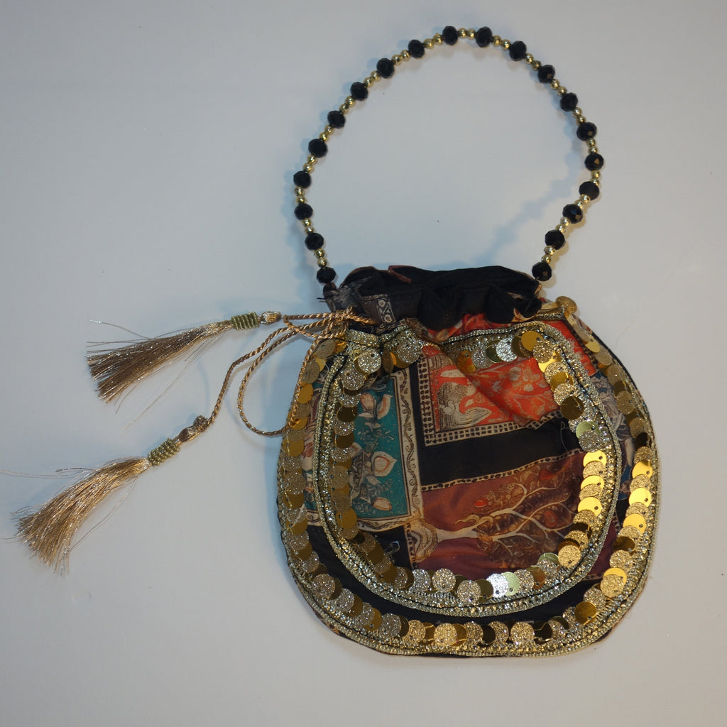 Printed Black Potli Bag
