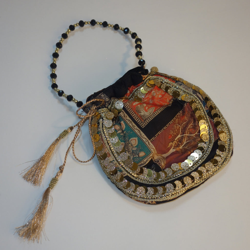 Printed Black Potli Bag
