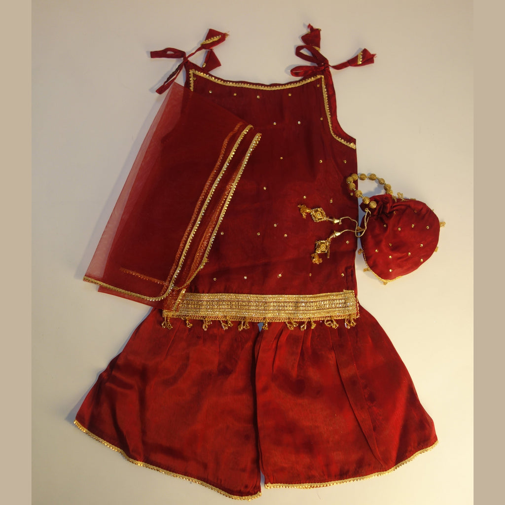 Sleeveless Silk Kameez with Sharara Trousers