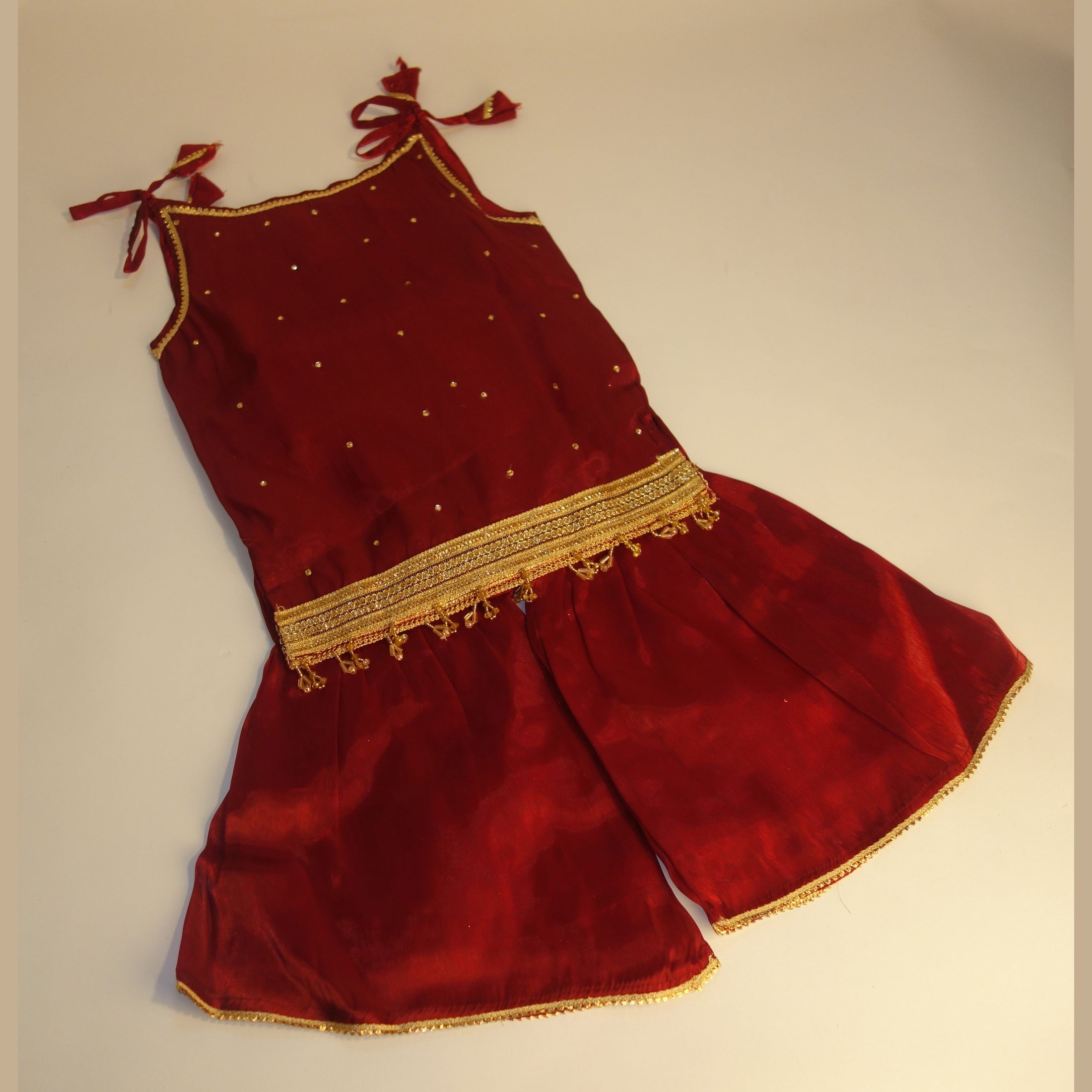 Sleeveless Silk Kameez with Sharara Trousers