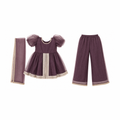 Brown Short Sleeve Open Frock with Farshi Shalwar