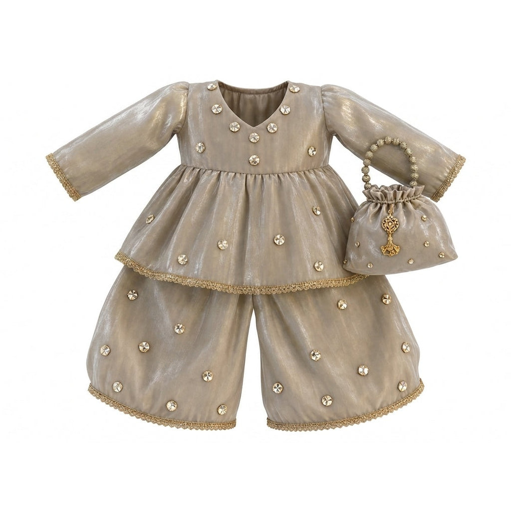 Peplum Style Frock with Wide Leg Shalwar