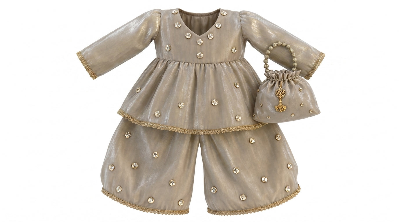 Peplum Style Frock with Wide Leg Shalwar
